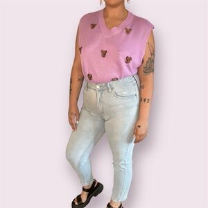 Pink Sweater Vest with Bear Design